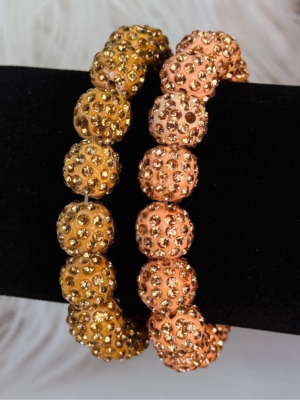 Elegant Burnt Orange Peach Beaded Stretch Bracelet set of 2